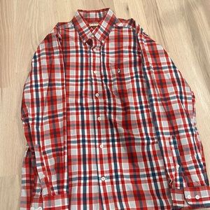 Red, white and blue button down shirt